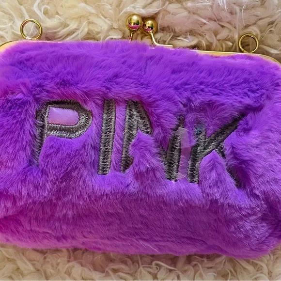 PINK kiss lock cross body purse with strap included, purple, brown and orange - Picture 1 of 4